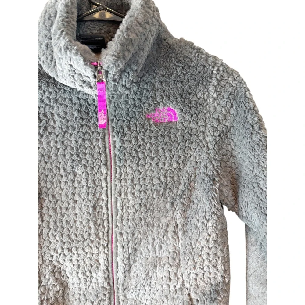 The North Face Girls Osito Full Zip Fleece Jacket Grey Pink Size‎ M 10/12